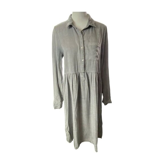TEA N ROSE Women Shirt Dress Size S Gray Burnout Long Roll Tab Sleeve 81-24 - Picture 1 of 15